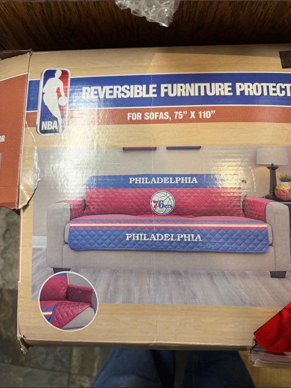 NBA Philadelphia Reversible Sofa Protector - Blue & Pink